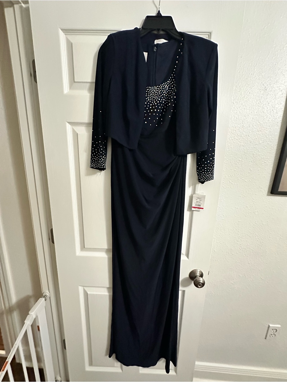 Navy Beaded Maxi Dress with Coordinating Cropped Jacket